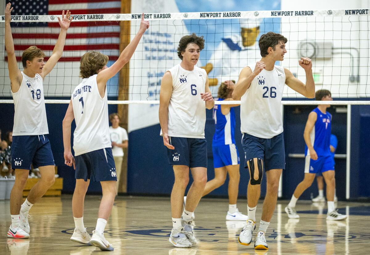 Newport Harbor's Luca Curci, Hudson Vaicek, Jake Read and James Eadie at CIF Southern Section Division 1 quarterfinal.