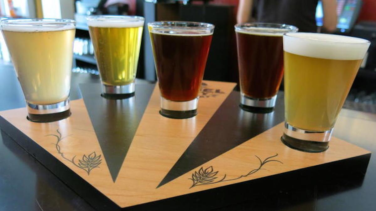 Angel City Brewery's taster tray of craft beer. The brewery is having a What Would You Brew contest.