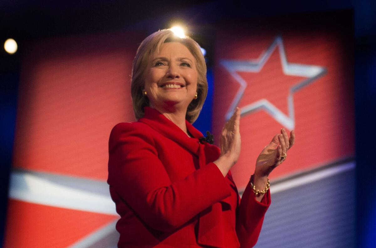 Presidential candidate Hillary Clinton emphasized her experience and Democratic credentials at the CNN Town Hall at Drake University in Des Moines, Iowa, on Monday.
