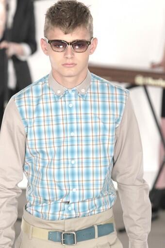 Blue, traditionally a popular color in menswear (because it sells well) went vivid this season. The ranks of navy blues were joined by nearly electric hues both in Milan (Prada, Dsquared and Roberto Cavalli, to name three) and Paris, where Viktor & Rolf Monsieur, pictured, brightened an otherwise muted palette with pops of turquoise on plaid and allover patterned shirts, on shoes and on belts.