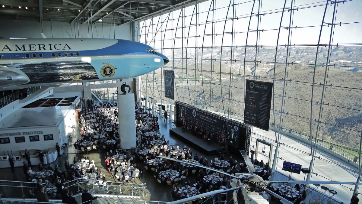Hundreds of defense experts gather inside the Air Force One Pavilion at the Ronald Reagan Presidential Library in Simi Valley for a daylong conference on national security.