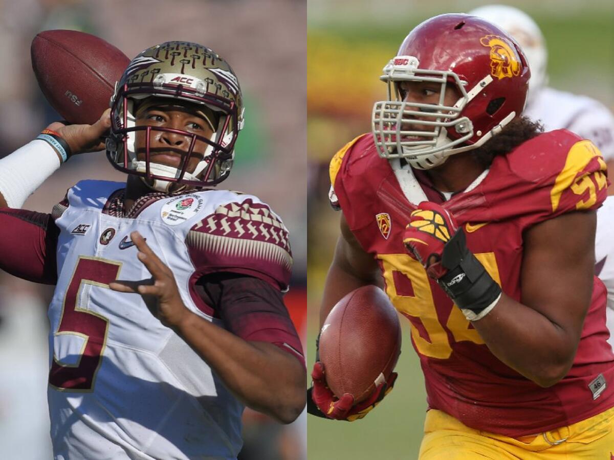 Florida State's Jameis Winston and USC's Leonard Williams were the first two picks in The Times' NFL beat writers' mock draft.