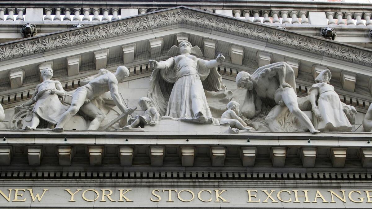 The New York Stock Exchange building in lower Manhattan.