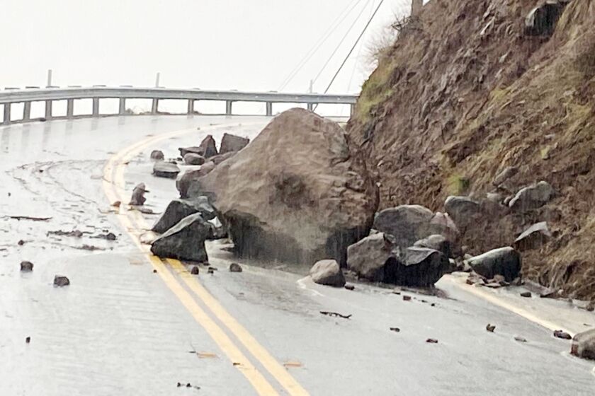 A rock slide has blocked a portion of Decker Canyon Road in Malibu.
