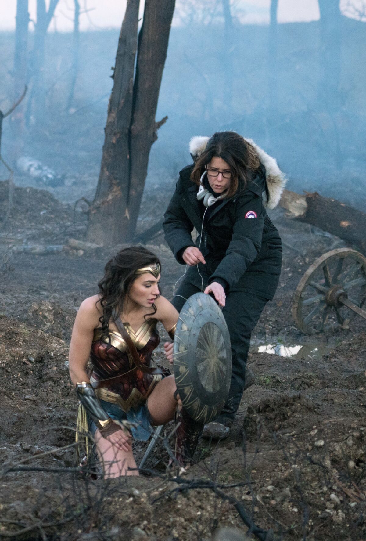 Gal Gadot and director Patty Jenkins on the set of "Wonder Woman." (Clay Enos / Warner Bros. Entertainment)