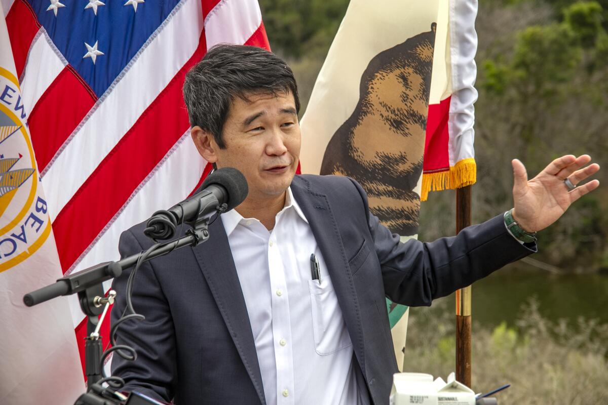 State Sen. Dave Min, shown speaking at an event in 2023.