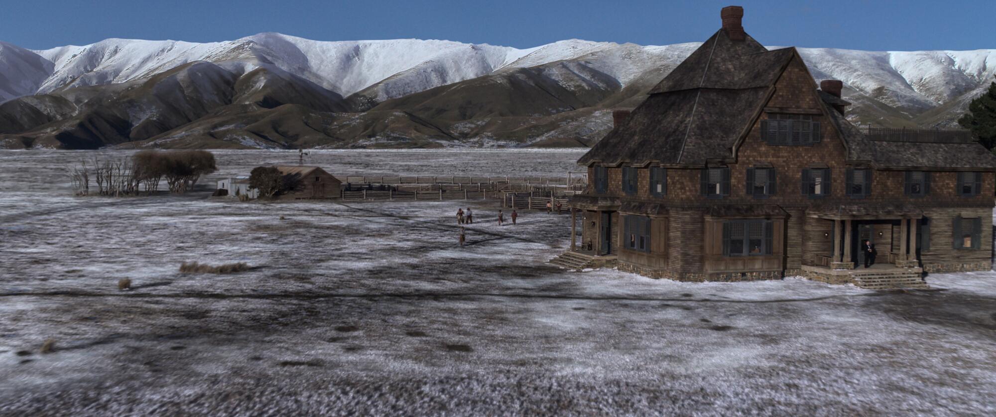 The large Burbank ranch property in "The Power of The Dog" is dusted with snow.