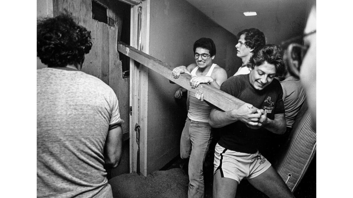 May 18, 1979: During annual Ditch Day at Caltech, underclassmen force open a senior's door, reinforced with steel, concrete and sand.