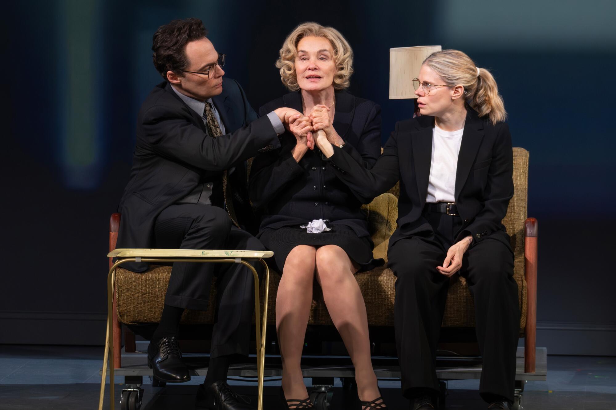 Jim Parsons, from left, Jessica Lange and Celia Keenan-Bolger in "Mother Play."