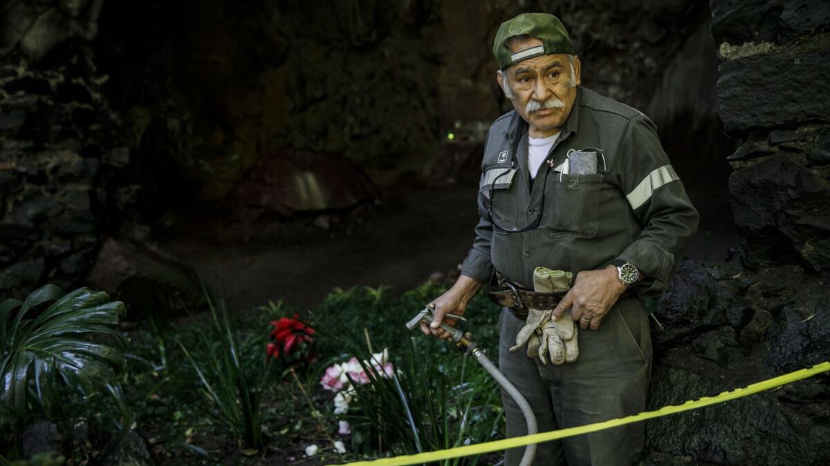 Juan Carlos Hernandez y Cervantes, 78, has been in charge of maintaining the grounds of the Audiorama in Mexico City for the last decade.