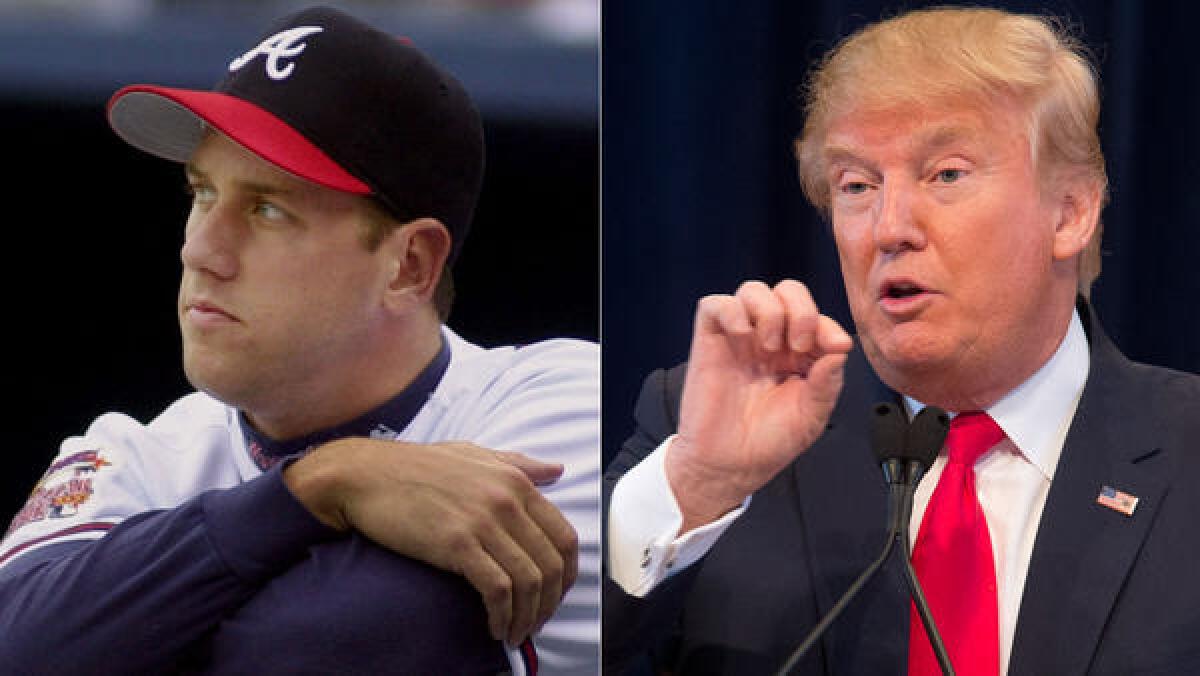 Former Atlanta Braves pitcher John Rocker, left, and Republican presidential front-runner Donald Trump.