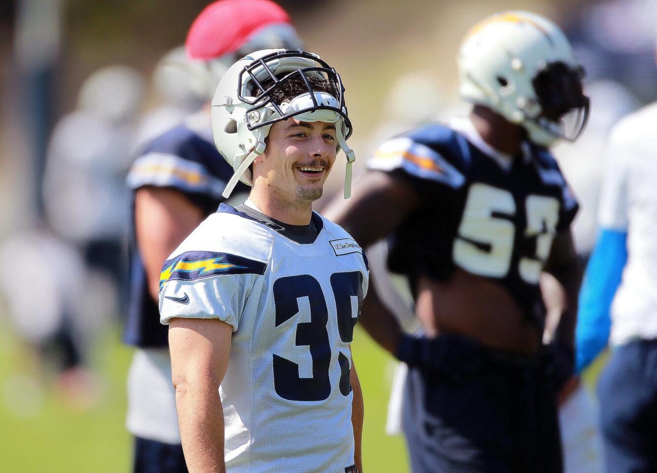 Danny Woodhead is back on the field at Chargers Park on the first day of camp. He spent considerable time off the playing field after a bad injury.