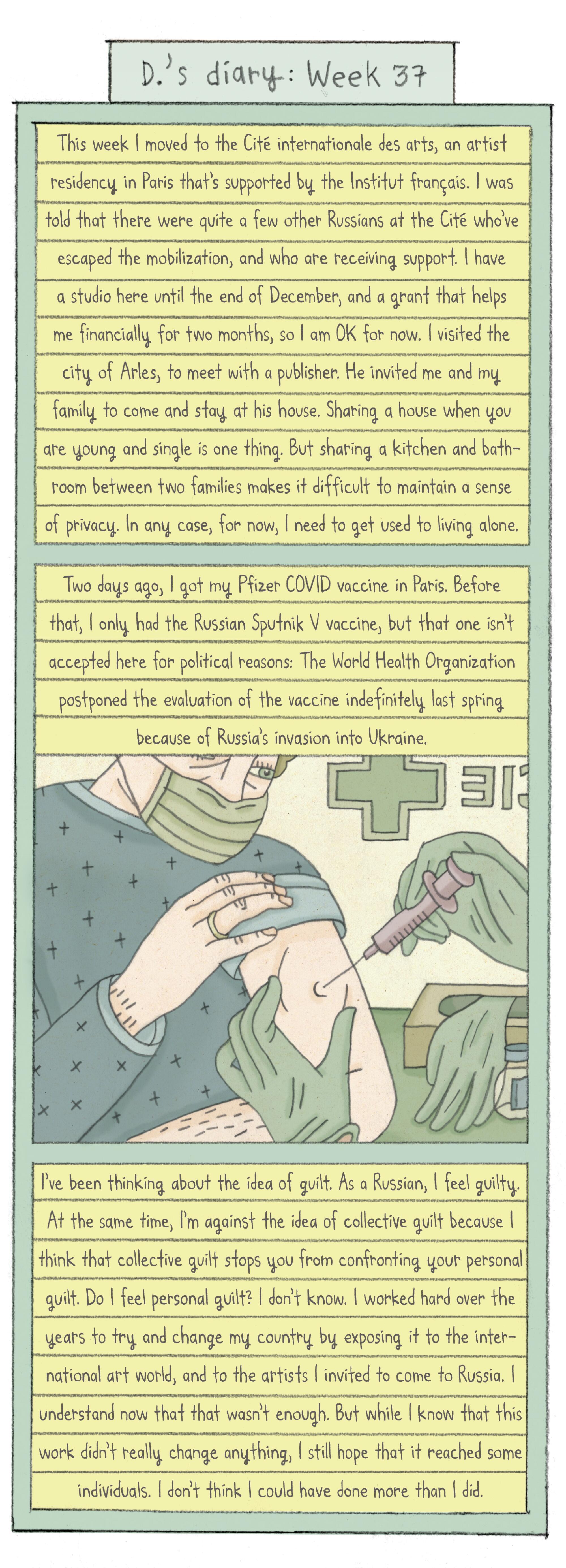 Comic showing a man getting a vaccine shot. 