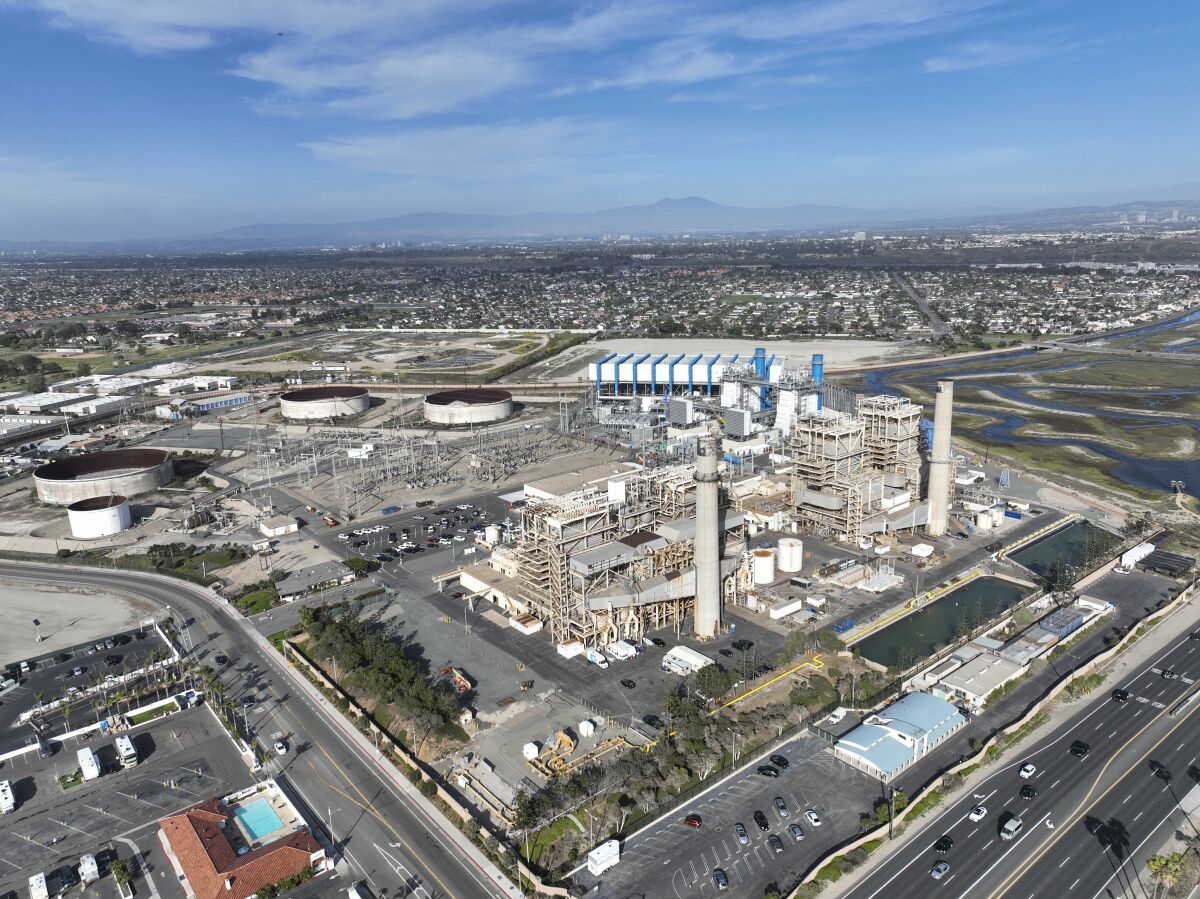 An aerial view of the gas-fired power plant in Huntington Beach.