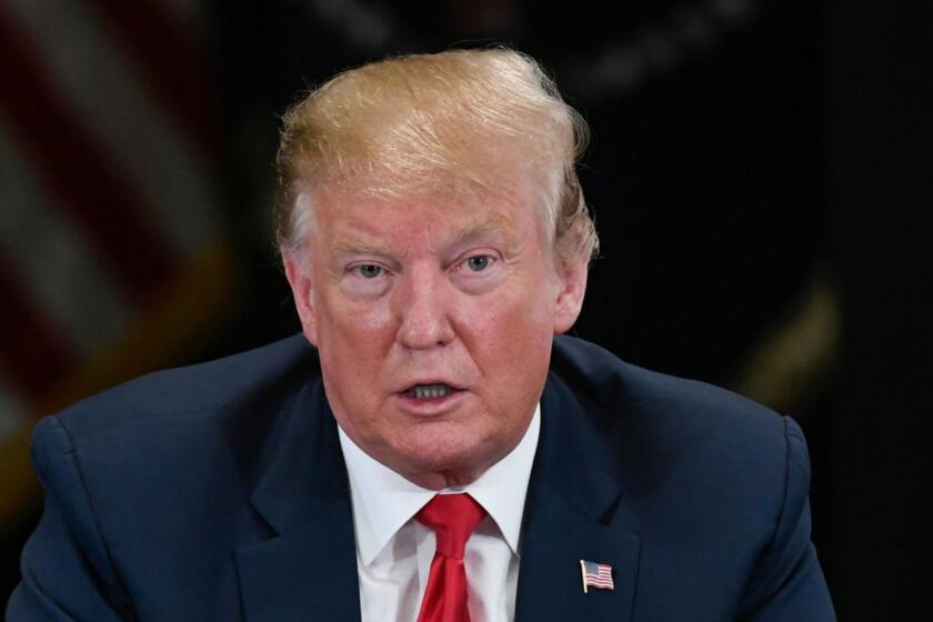 Mandatory Credit: Photo by CRAIG LASSIG/EPA-EFE/REX (10205232i) US President Donald J. Trump talks during a roundtable on the economy at a trucking and equipment dealership in Burnsville, Minnesota, USA, 15 April 2019. US President Donald J. Trump, Burnsville, USA - 15 Apr 2019 ** Usable by LA, CT and MoD ONLY **