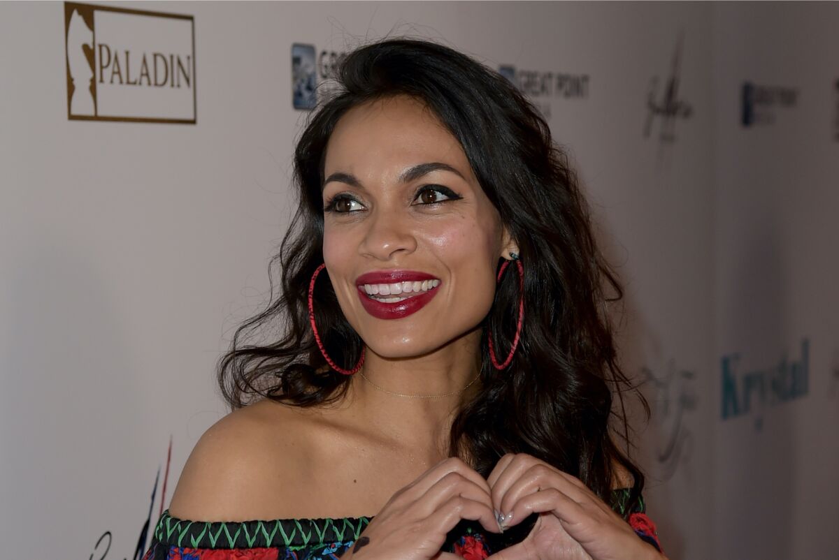 Actress Rosario Dawson arrives at the premiere of Netflix's "Krystal" at ArcLight Hollywood on April 5.