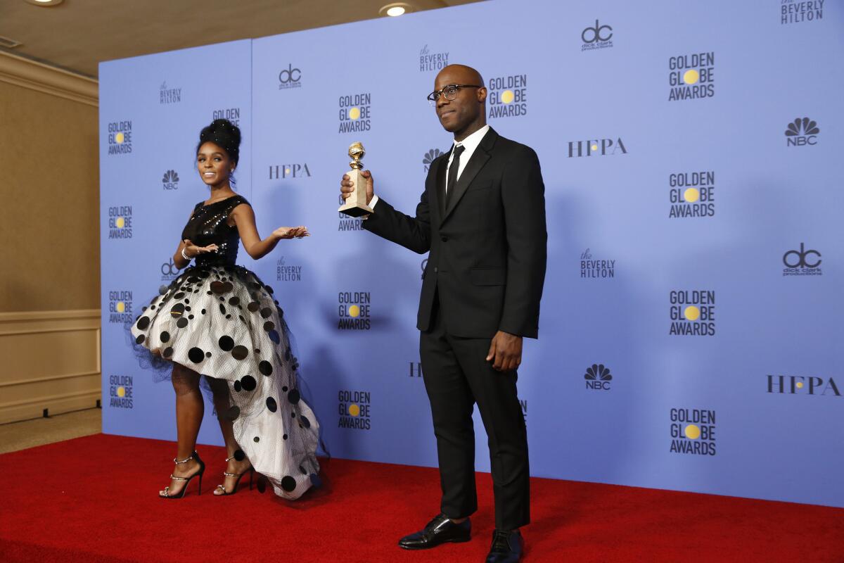Janelle Monae and writer-director Barry Jenkins of "Moonlight" at the Golden Globes.