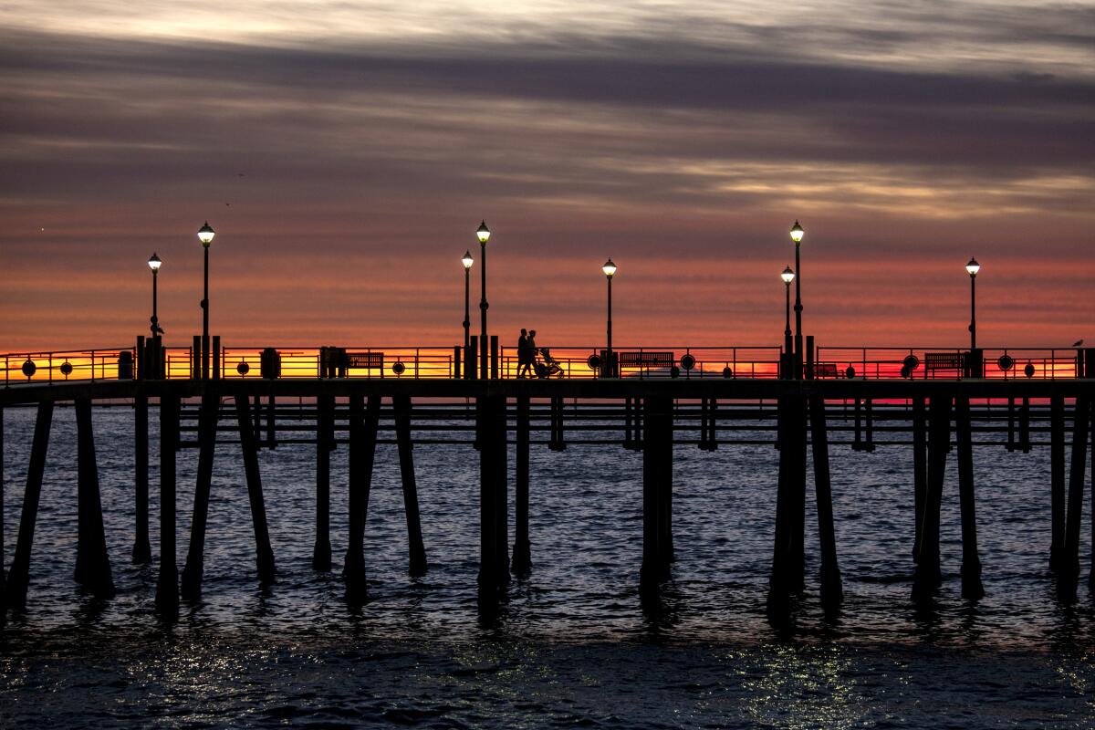 Redondo Beach Pier silhouette with sunset in the background