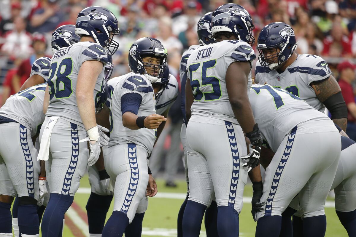 Seattle Seahawks quarterback Russell Wilson (3) during a game against the Arizona Cardinals on Sunday in Glendale, Ariz.