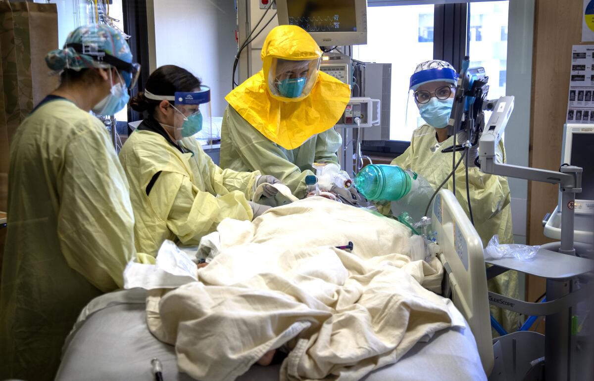 Medical staff surround a patient at Loma Linda University Medical Center