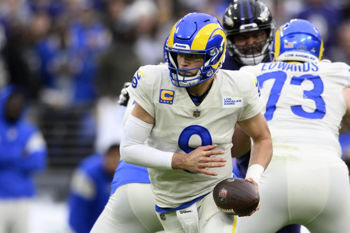 Los Angeles Rams quarterback Matthew Stafford (9) in action during the second half.