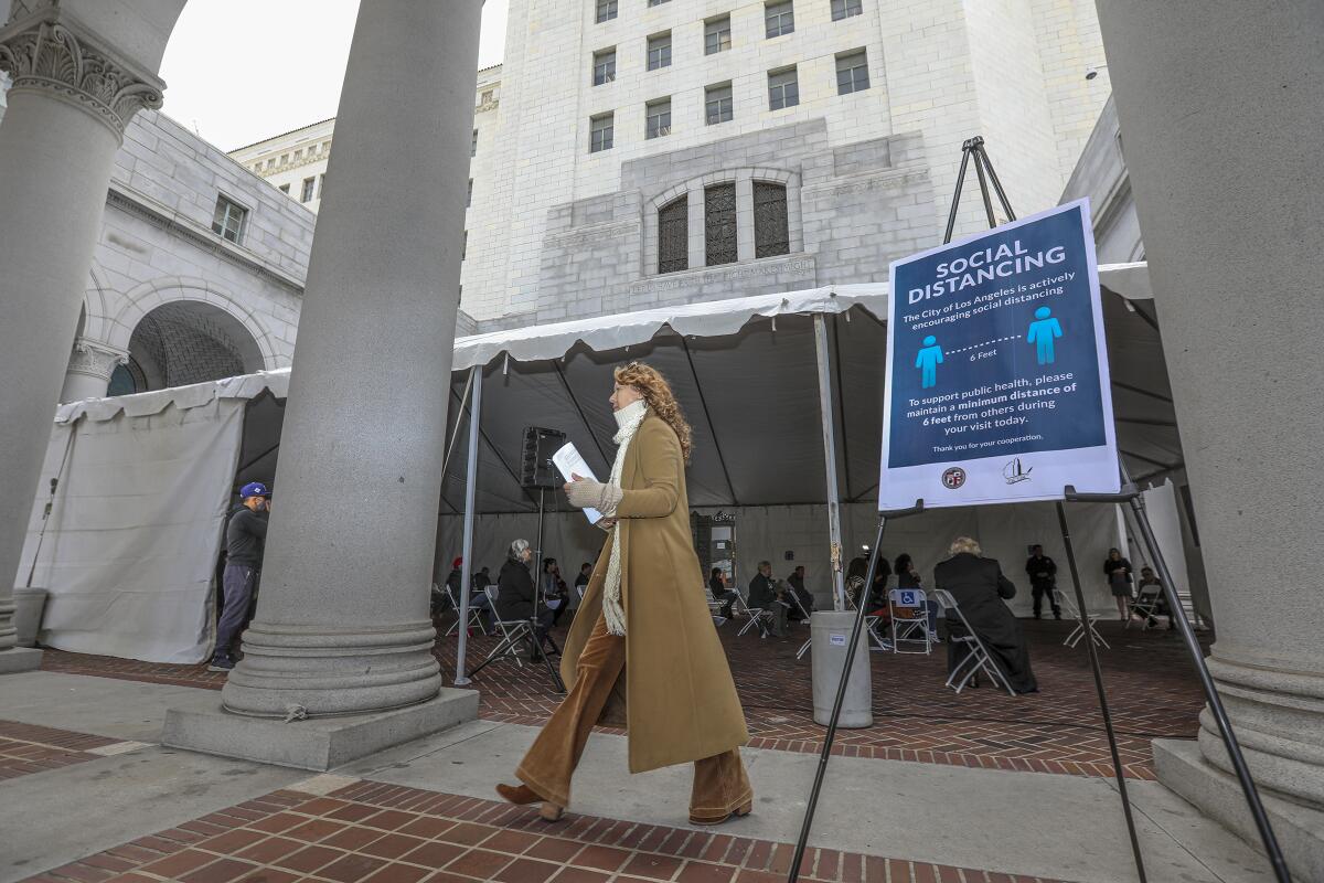 A tent outside L.A. City Hall