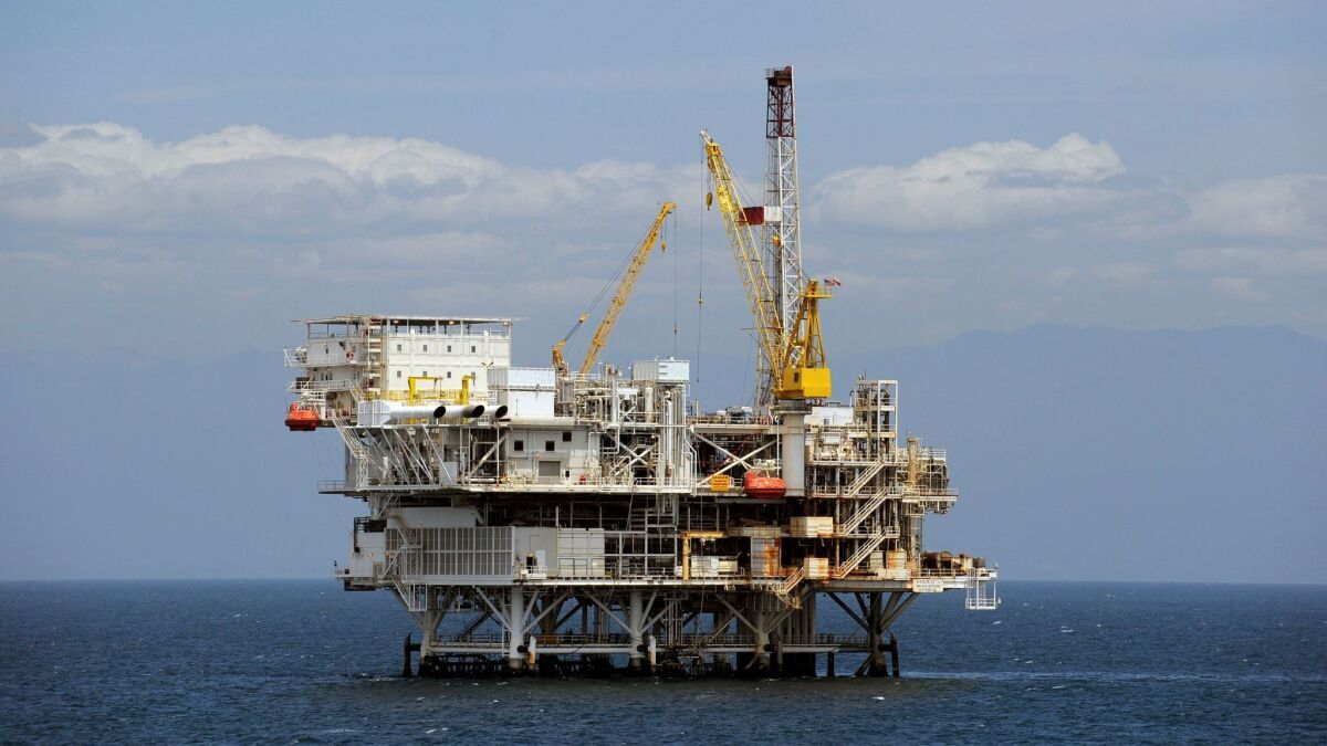 The offshore oil drilling platform "Gail", operated by Venoco, Inc., off the coast near Santa Barbara on May 1, 2009.