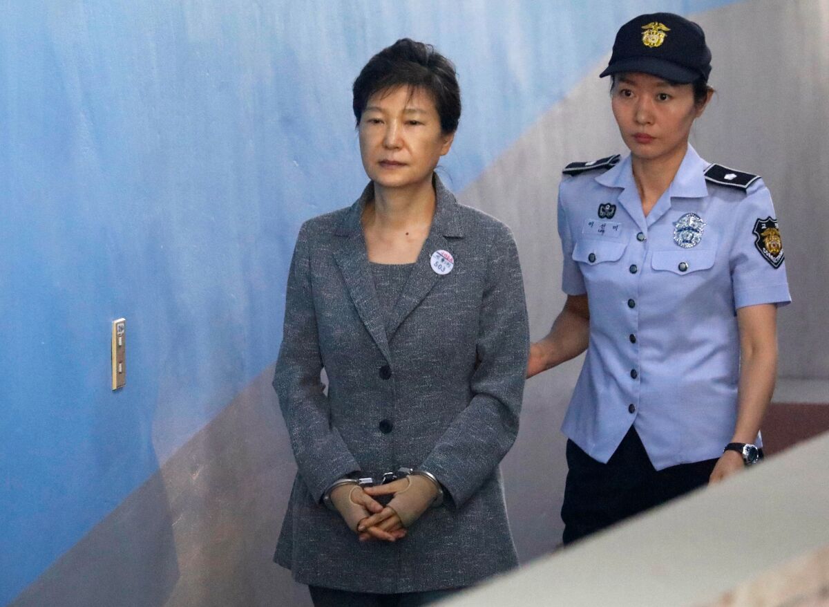 Former South Korean President Park Geun-hye arriving for her trial