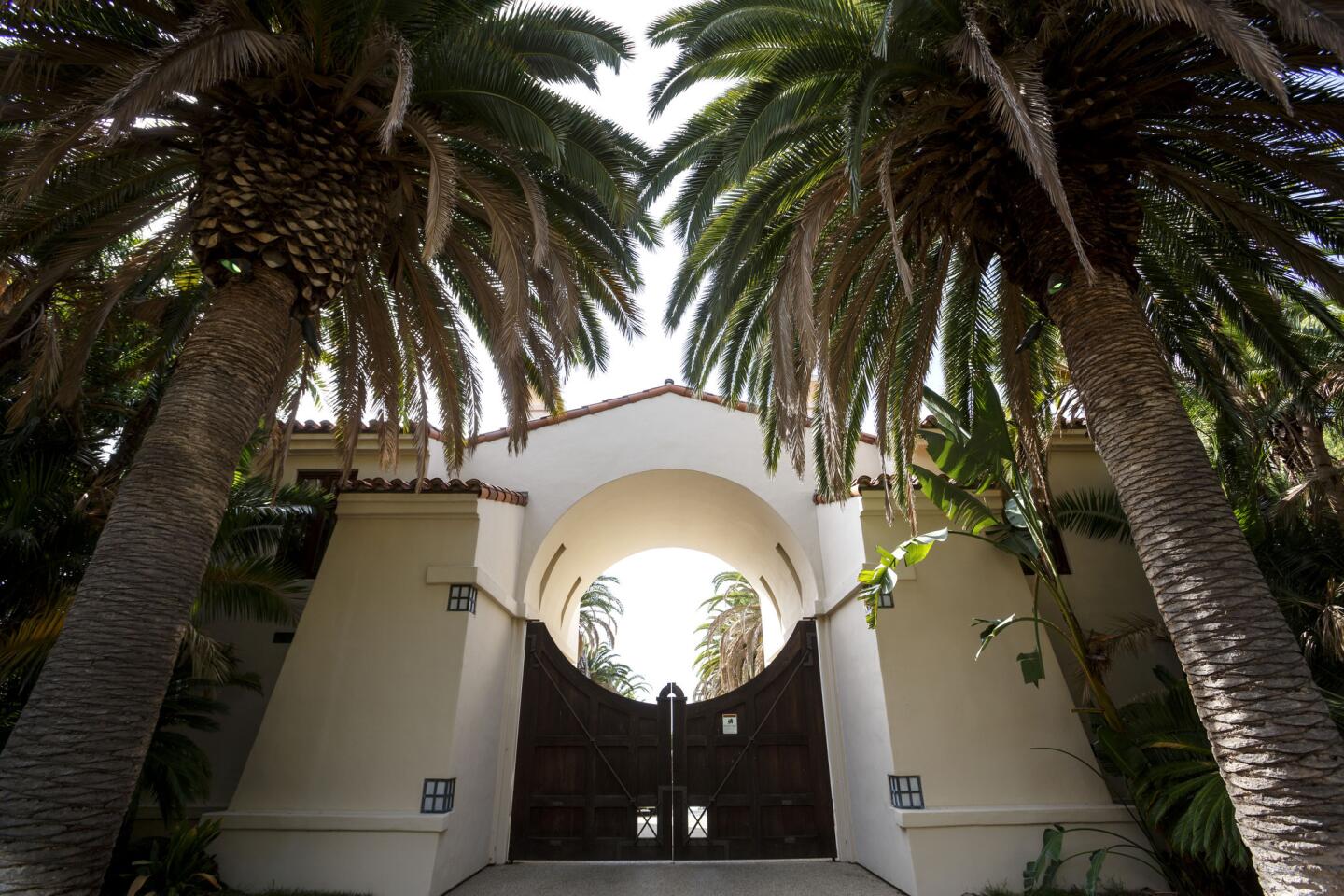 Entrance gate to the home owned by a top official of the African nation of Equatorial Guinea on a hill overlooking the Malibu Pier.