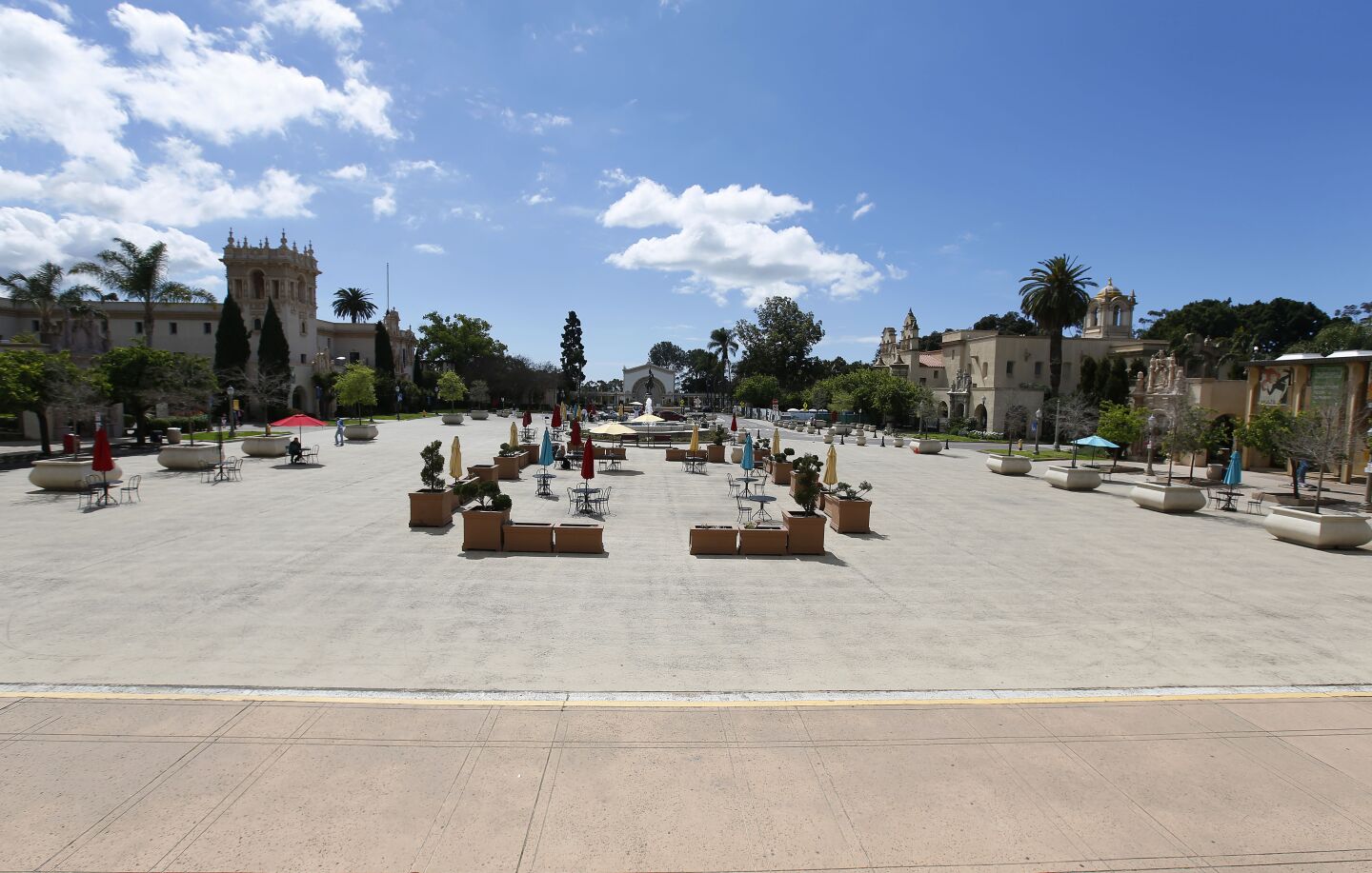 Plaza de Panama in Balboa Park is virtually empty on March 24, 2020. San Diego Mayor Kevin Faulconer closed all beaches and parks due to the coronavirus.
