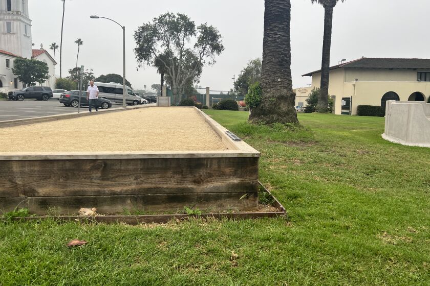 The west end of the bocce court at the La Jolla Rec Center is still unsafe, officials say.