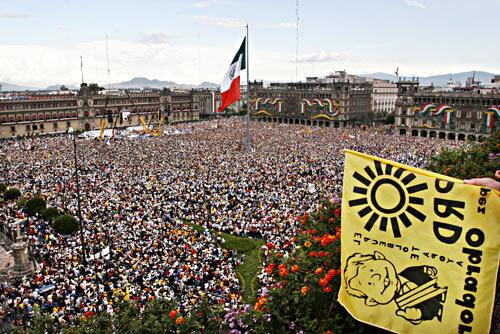 PACKED SQUARE: Hundreds of thousands gather for a rally in support of Andres Manuel Lopez Obrador in Mexico City's Zocalo.