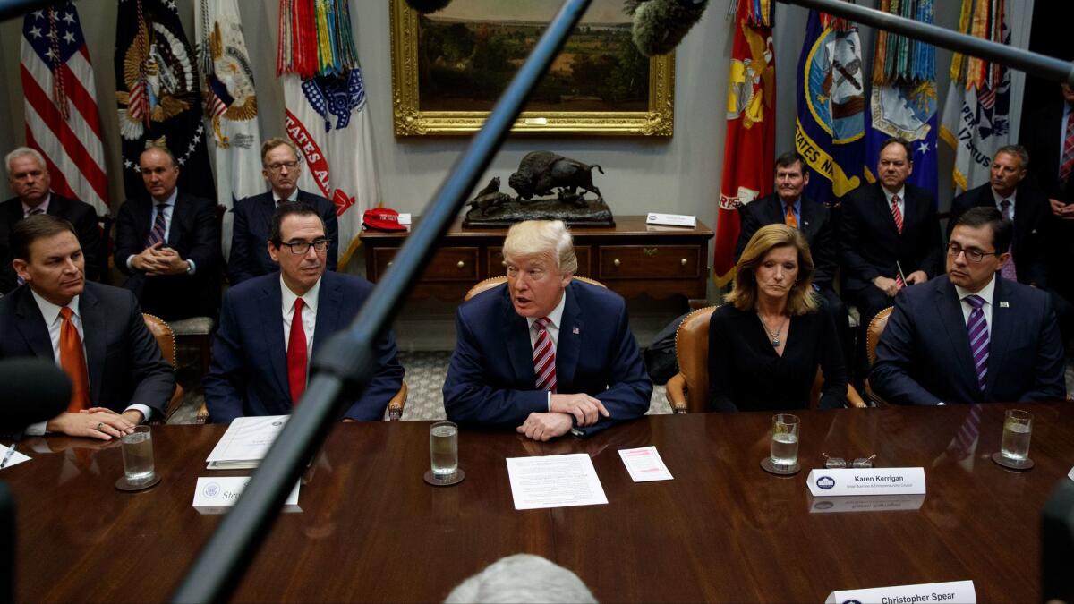 President Trump speaks during a meeting on tax policy with business leaders at the White House on Oct. 31.