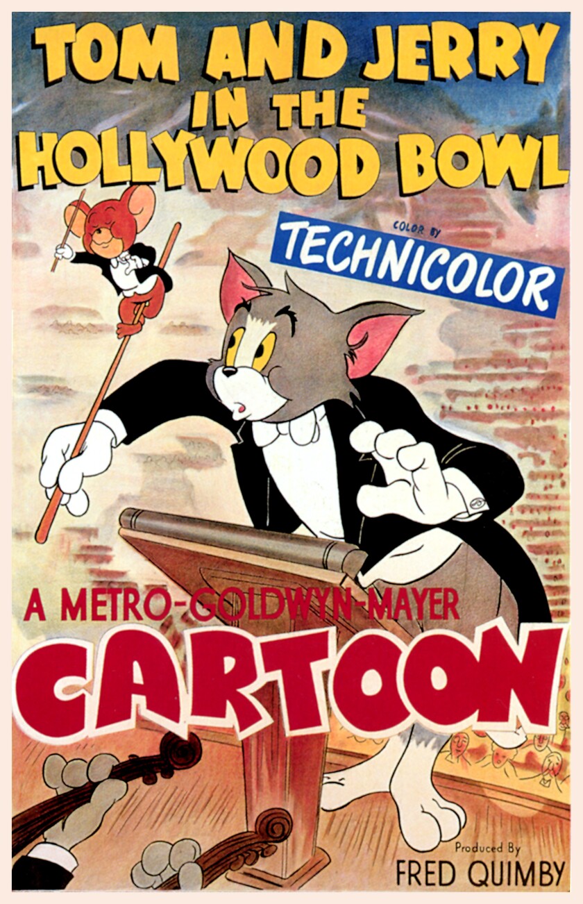 1950 Hollywood Bowl poster with "Tom and Jerry" cartoon art.