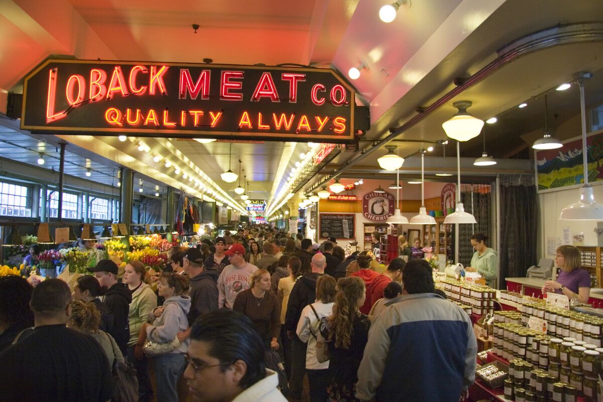 Pike Place Market can get crowded, with about 15 million visitors a year.