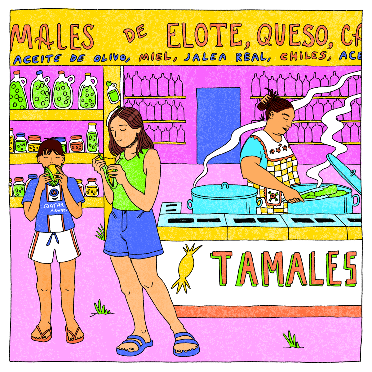 "Tamales de elote, queso"