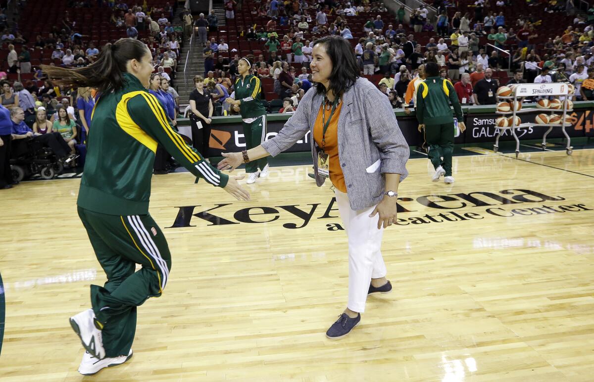 Karen Bryant is honored on her last day as Seattle Storm CEO and president.