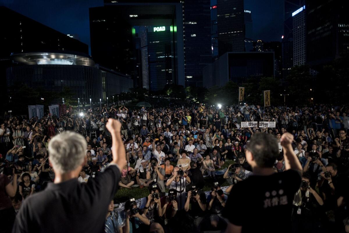 Activists for democracy stage a mass protest near Hong Kong's government complex.