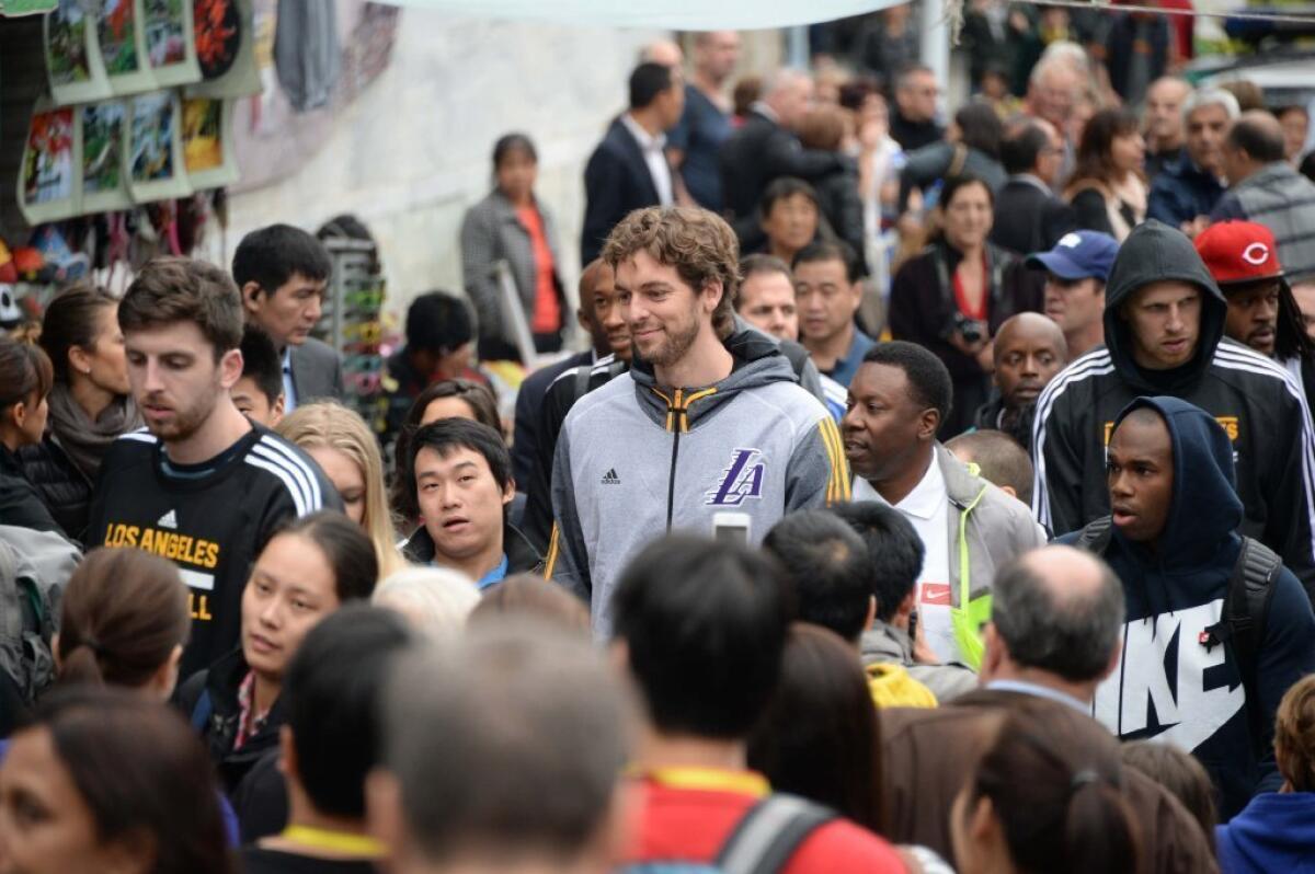 Pau Gasol of the Lakers visits the Great Wall.