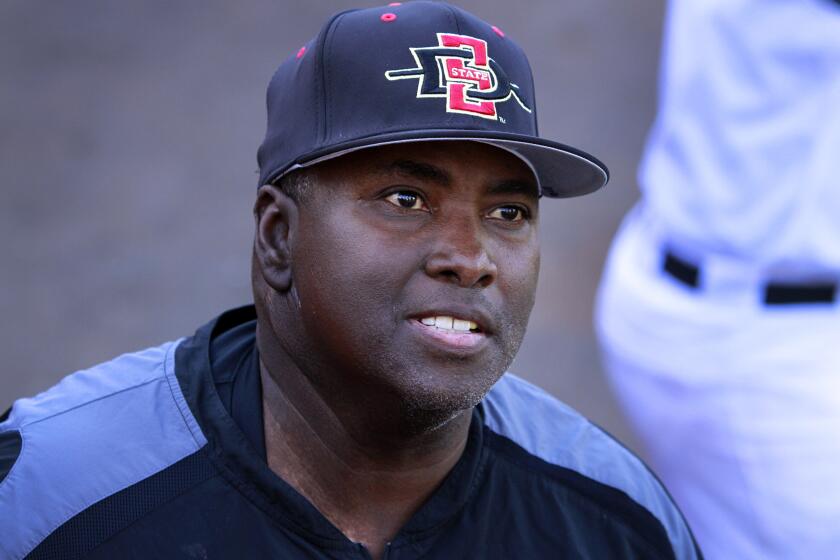 | SDSU baseball coach Tony Gwynn talks with fans before a game against Cal State Northridge on Tuesday, May 10, 2011. 