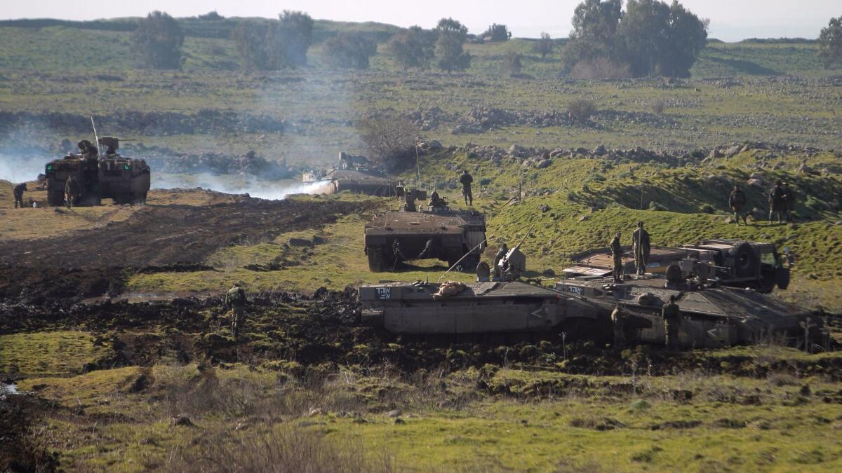 Israeli soldiers take part in a military training in the Israeli-controlled Golan Heights, near the border with Syria, on Feb. 21, 2017.