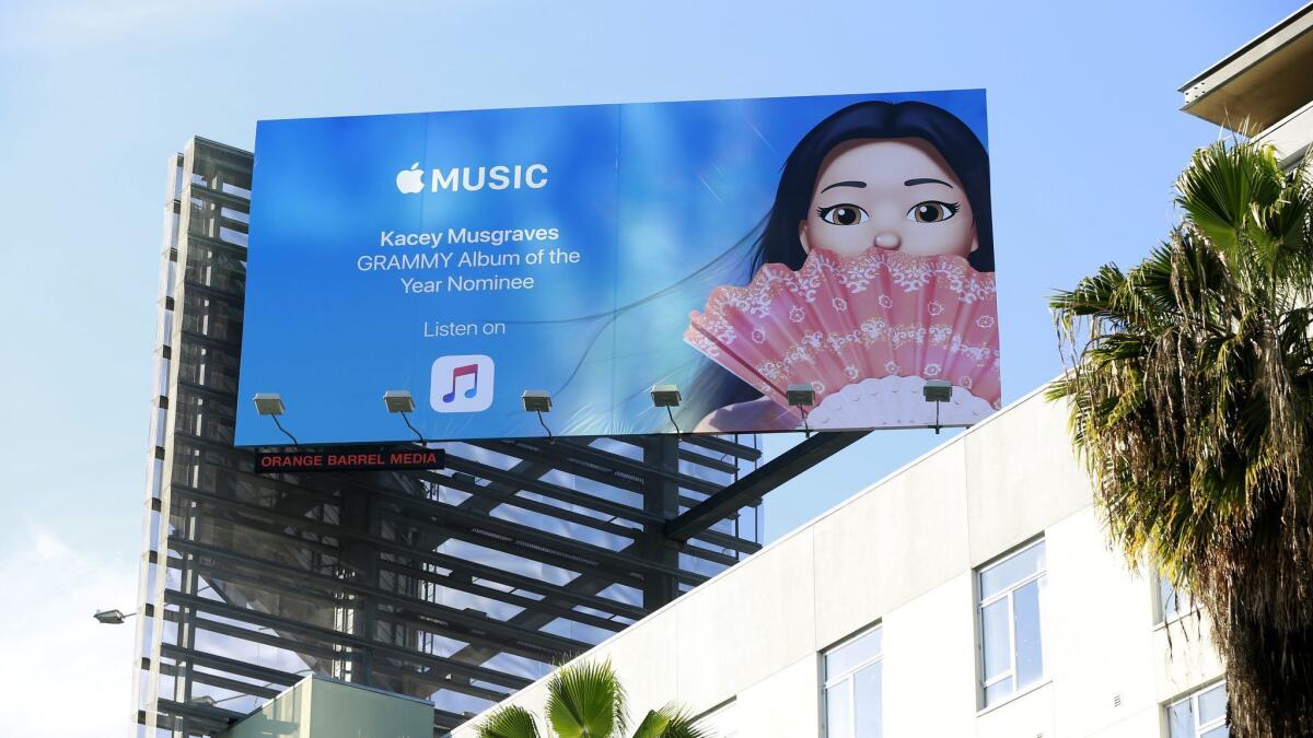 An Apple ad touts not only Kacey Musgraves' Grammy nods but also the company's streaming service.