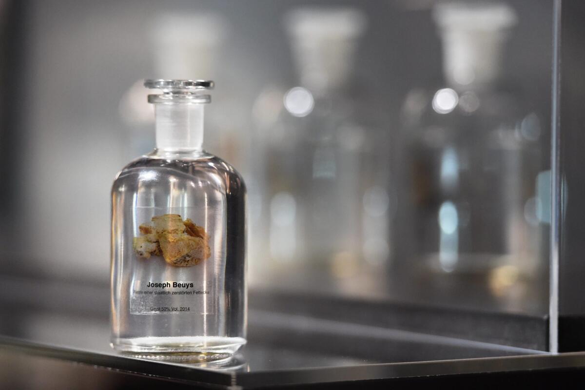 A group of artists have made liquor (seen here) out of the remnants of a sculpture created by late German artist Joseph Beuys. It is currently on display in an exhibition at the Museum Kunstpalast in Düsseldorf.