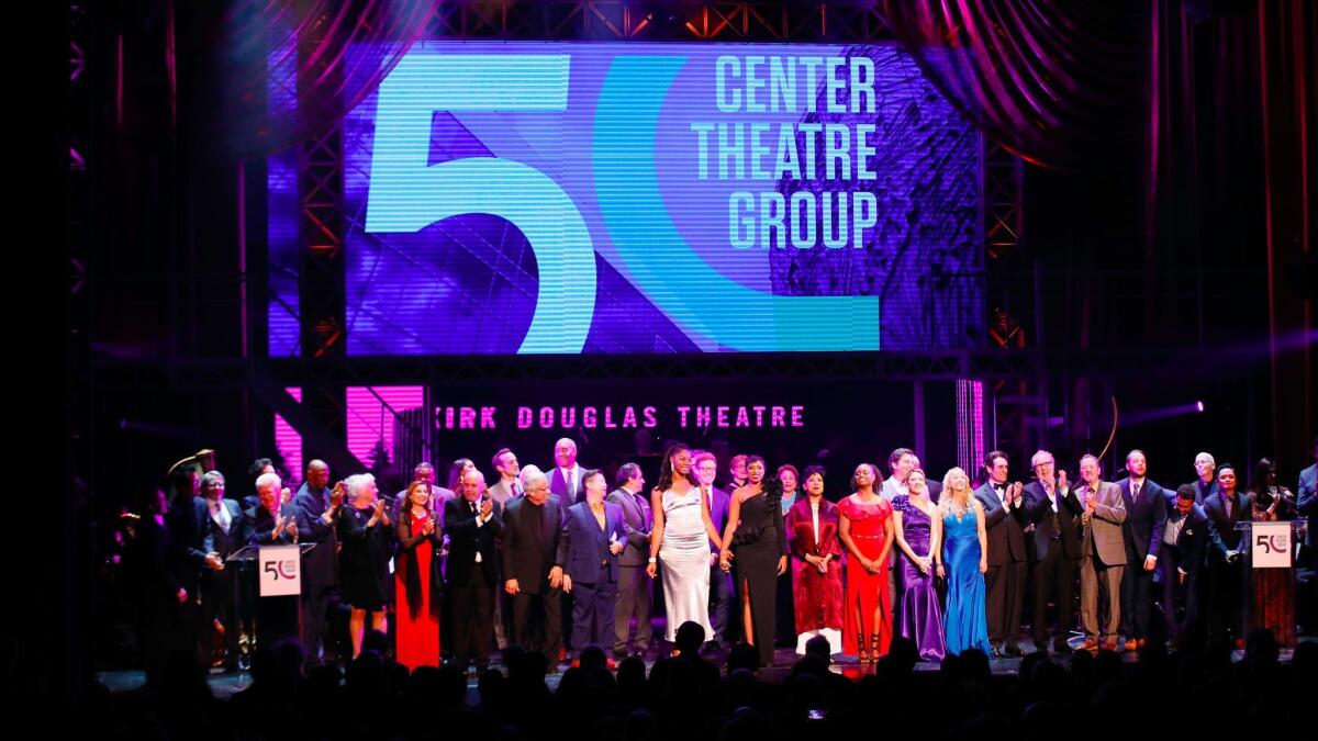 The curtain call during Center Theatre Group's 50th Anniversary Celebration at the Ahmanson Theatre on Saturday.