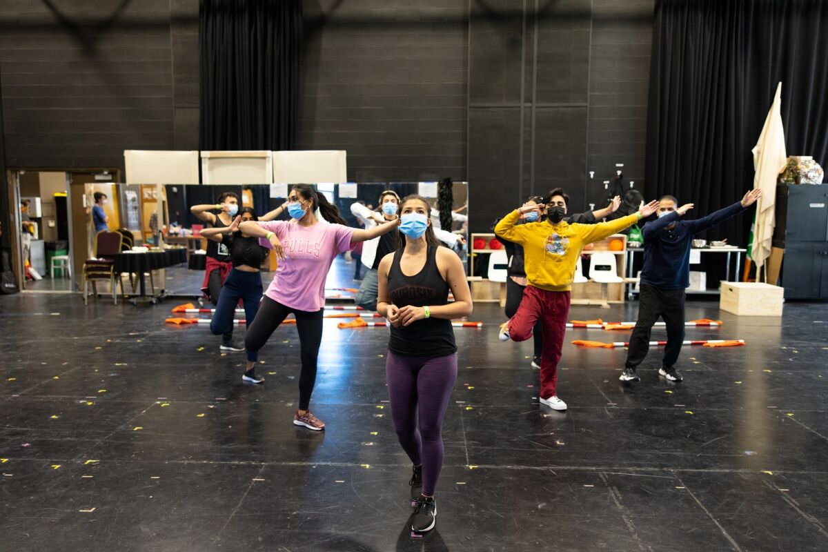 Ari Afsar (center) leads a rehearsal of La Jolla Playhouse's "Bhangin' It: A Bangin' New Musical."