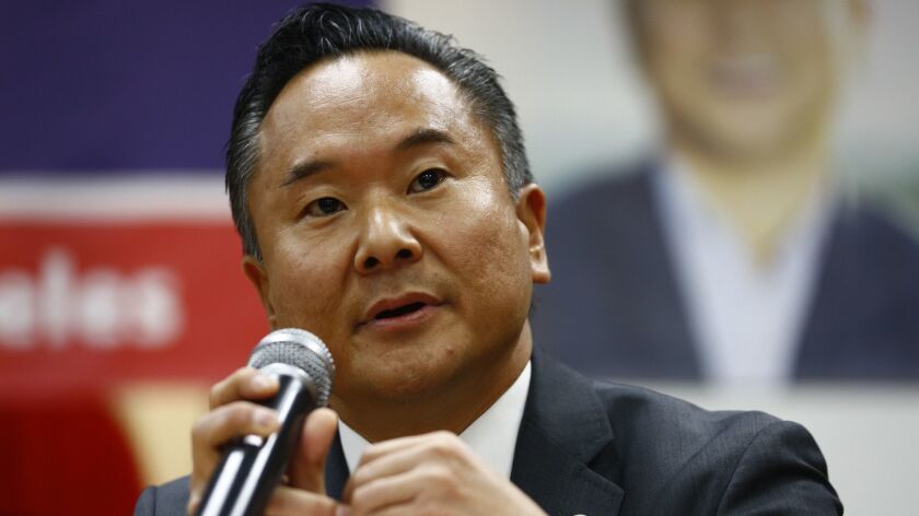 City Council District 12 candidate John Lee participates in a community forum hosted by the Korean American Federation of Los Angeles in March.