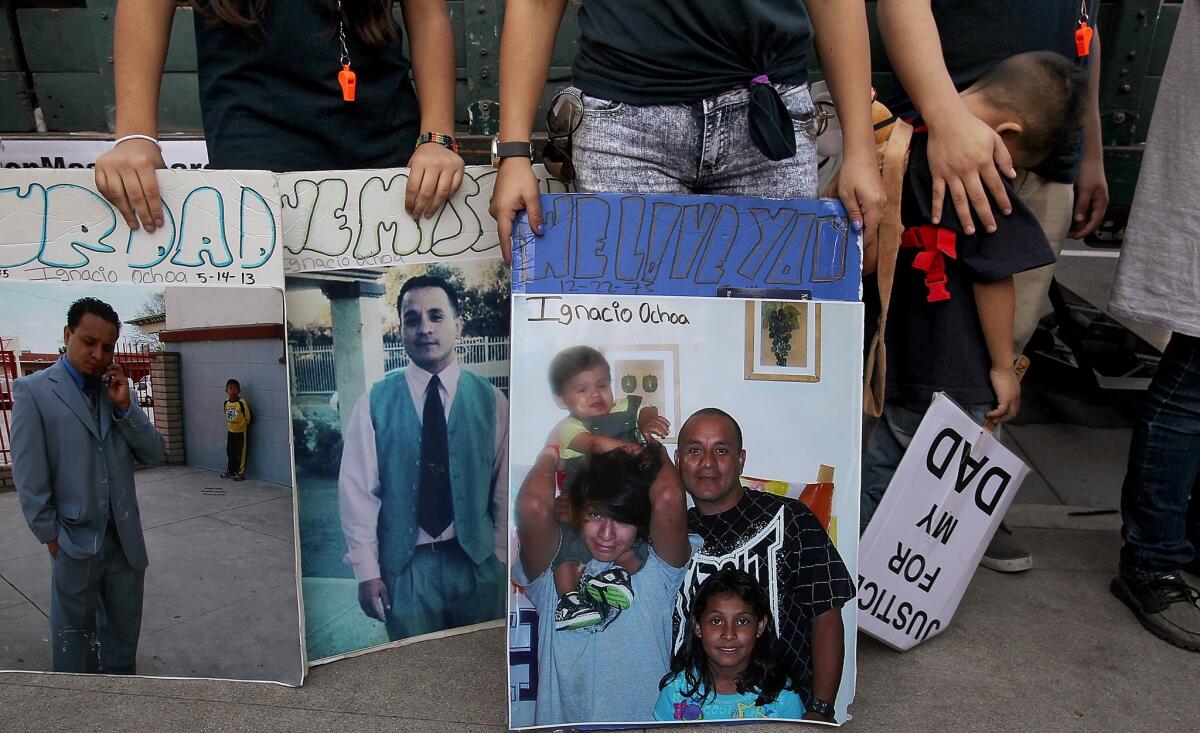 Family members use the protest to pay tribute to Ignacio Ochoa, who was killed in a Paramount police shooting.