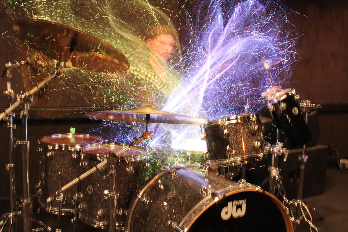 Chad Smith's drumming can be seen in art pieces made from his drumming, through an open shutter photography technique described as "rhythm on canvas," for which he uses special illuminated drum sticks.