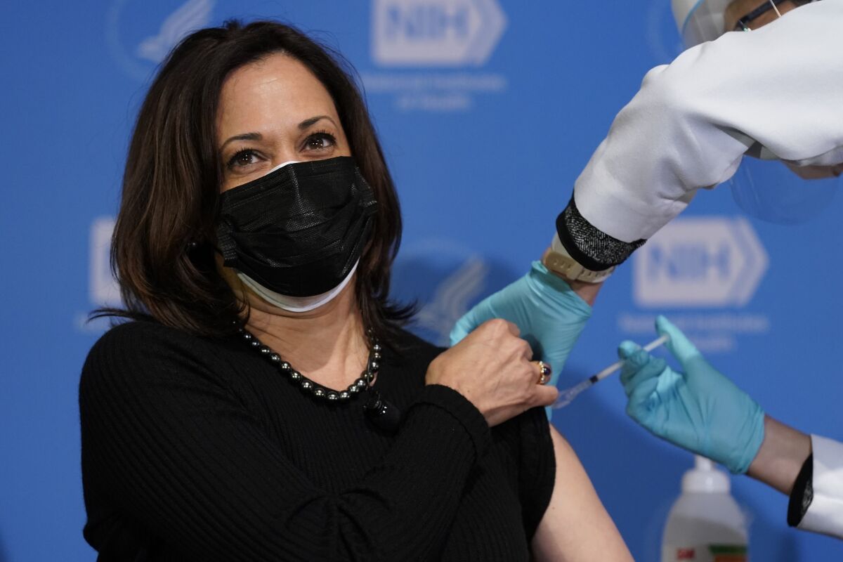 Vice President Harris receives her second dose of the COVID-19 vaccine.