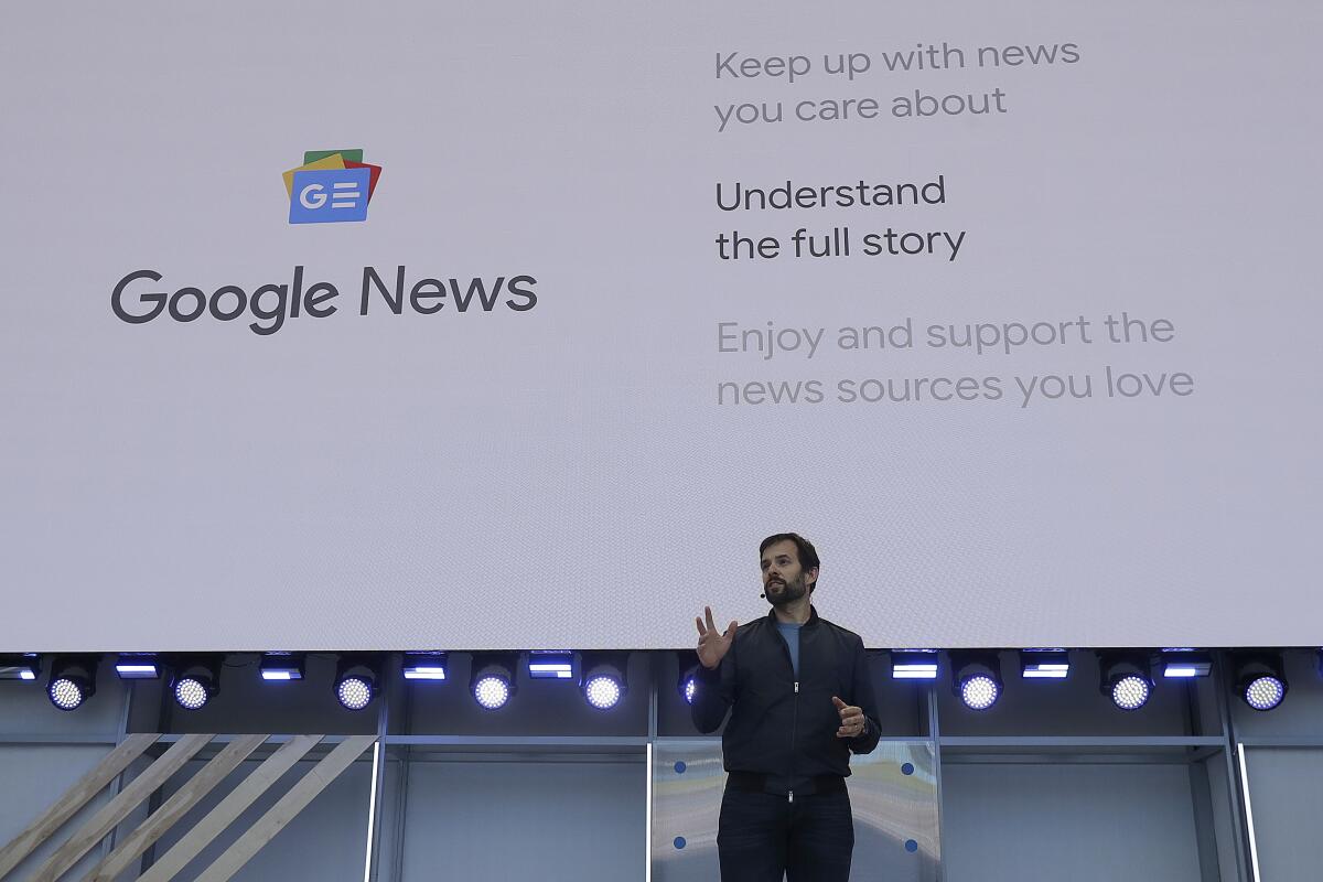 A talk about Google News at a conference in Mountain View, Calif., in 2018.